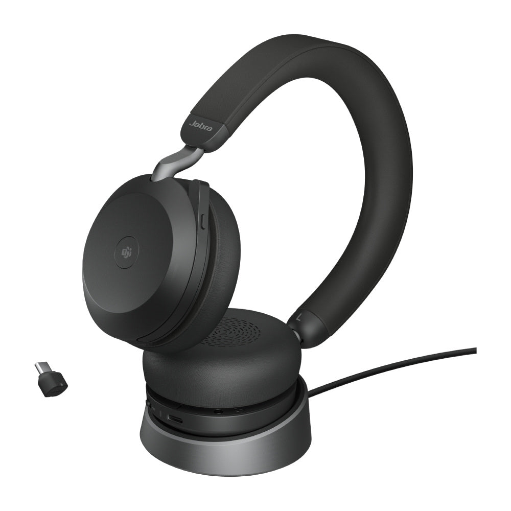Jabra Audífonos con Micrófono Evolve2 75 MS, Bluetooth, Inalámbrico, USB-C, Negro - con Soporte de Carga
