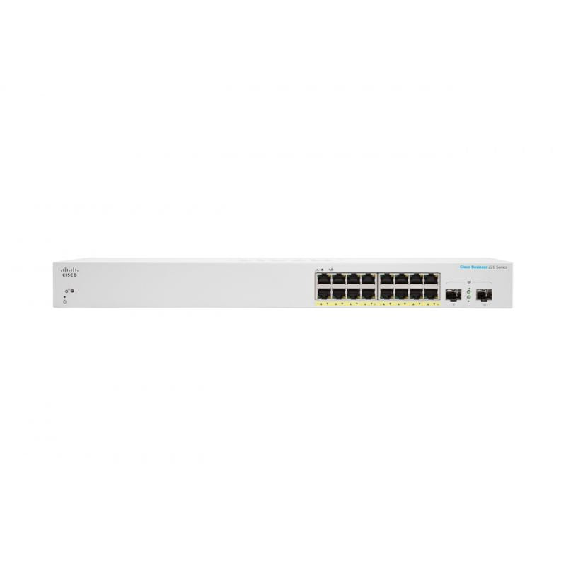 Switch Cisco Gigabit Ethernet Business CBS220, 16 Puertos PoE 10/100/1000 + 2 Puertos SFP, 130W, 36 Gbit/s, 8.192 Entradas - Administrable