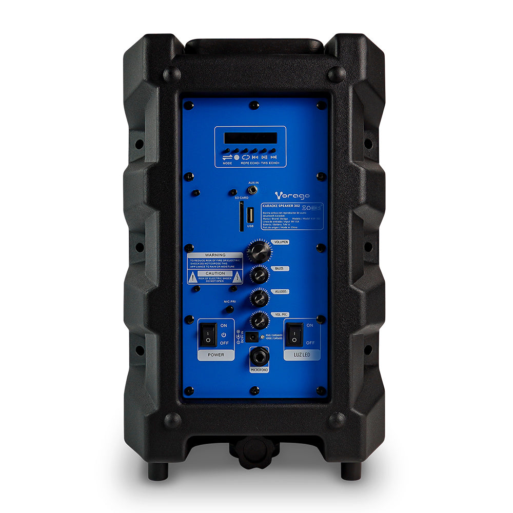 Vorago Bafle KSP-302, Bluetooth, Inalámbrico, 30W RMS, USB 2.0, Negro ? incluye Micrófono y Control de Mando