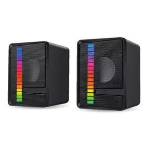BRobotix Bocinas Multimedia RGB 963920, Alámbrico, 2.0 Canales, USB/3.5mm, Negro
