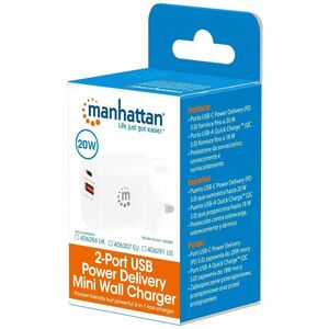 Manhattan Cargador de Pared, 20W, 1x USB 3.0, 1x USB C, Blanco