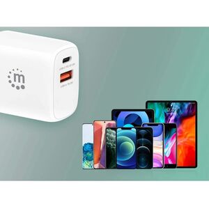 Manhattan Cargador de Pared, 20W, 1x USB 3.0, 1x USB C, Blanco