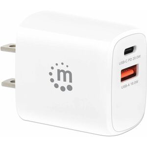 Manhattan Cargador de Pared, 20W, 1x USB 3.0, 1x USB C, Blanco