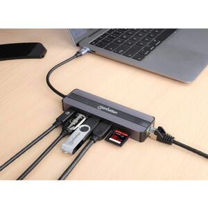 Manhattan Docking Station 153928 USB C, 2x USB 3.2, 1x USB C, 1x HDMI, SD/MicroSD, Plata