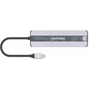 Manhattan Docking Station 153928 USB C, 2x USB 3.2, 1x USB C, 1x HDMI, SD/MicroSD, Plata