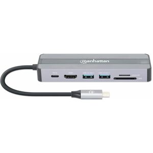 Manhattan Docking Station 153928 USB C, 2x USB 3.2, 1x USB C, 1x HDMI, SD/MicroSD, Plata