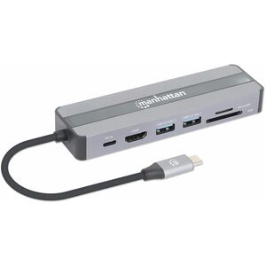 Manhattan Docking Station 153928 USB C, 2x USB 3.2, 1x USB C, 1x HDMI, SD/MicroSD, Plata