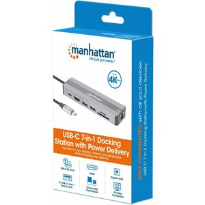 Manhattan Docking Station 153928 USB C, 2x USB 3.2, 1x USB C, 1x HDMI, SD/MicroSD, Plata