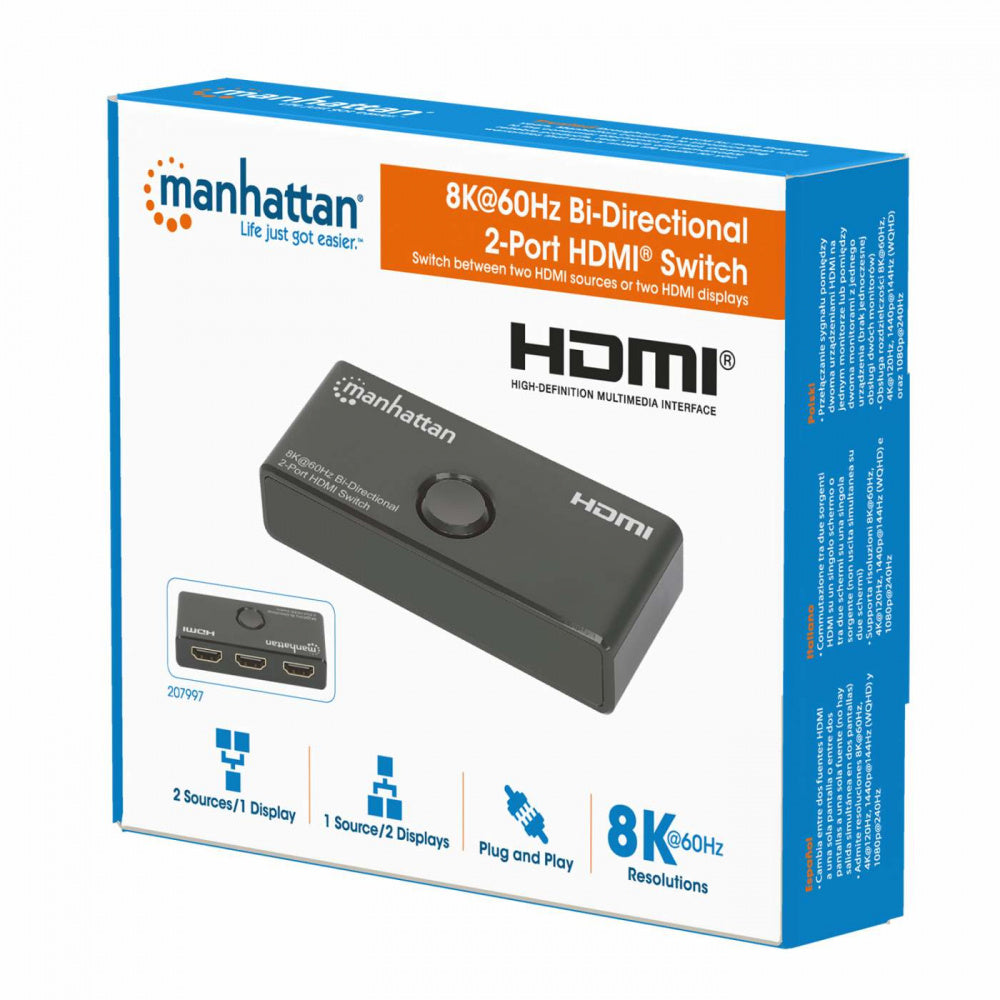 Manhattan Switch HDMI 207997, 3x HDMI Hembra, Negro