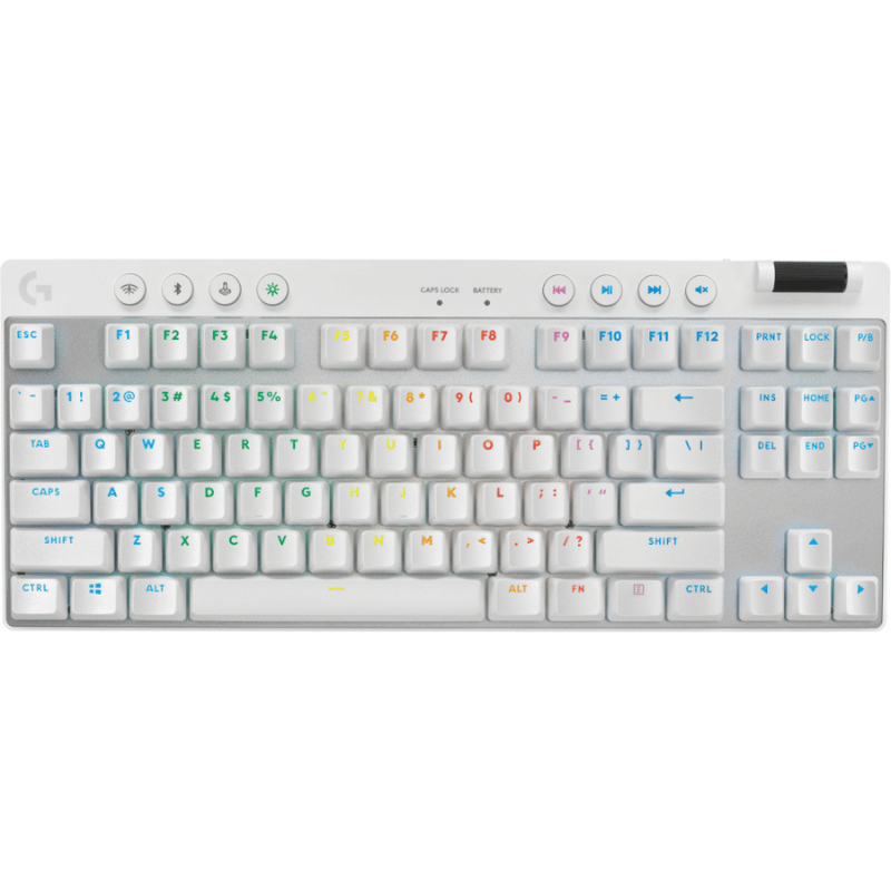 Logitech Teclado Gamer PRO X TKL, Mecánico, Switch GX Brown, Inalámbrico, Blanco (Inglés)
