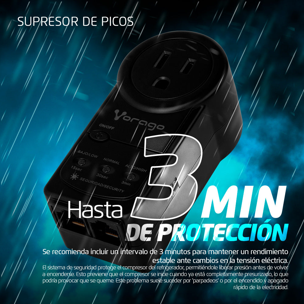 PROTECTOR DE VOLTAJE VORAGO AVR -300 RJ45/RJ11 PORTATIL 900 JOULES