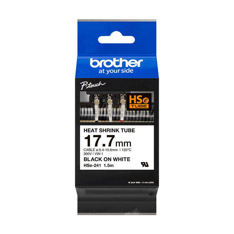 Cinta Brother HSE241 Negro sobre Blanco, 1.77cm x 1.5m