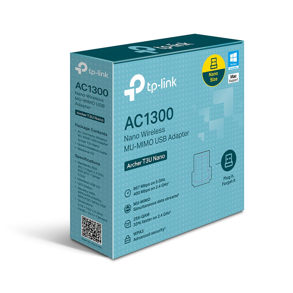 TP-Link Adaptador de Red USB Archer T3U Nano, Inalámbrico, WLAN, 1267Mbit/s, Doble Banda 2.4/5 GHz