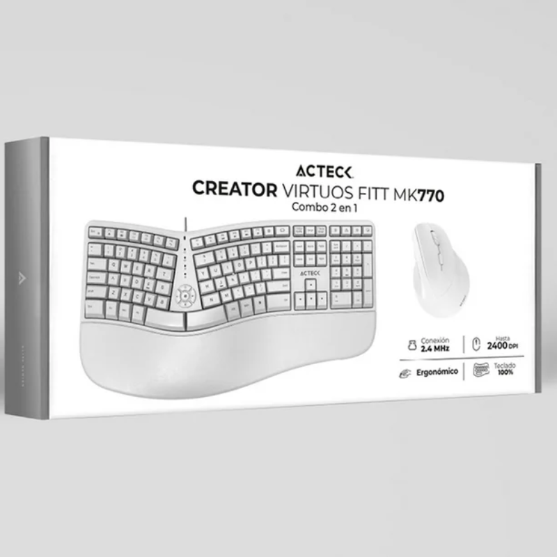 Kit de Teclado y Mouse Acteck Creator Virtuos Fitt MK770, Inalámbrico, RF Inalámbrico, Blanco (Español)