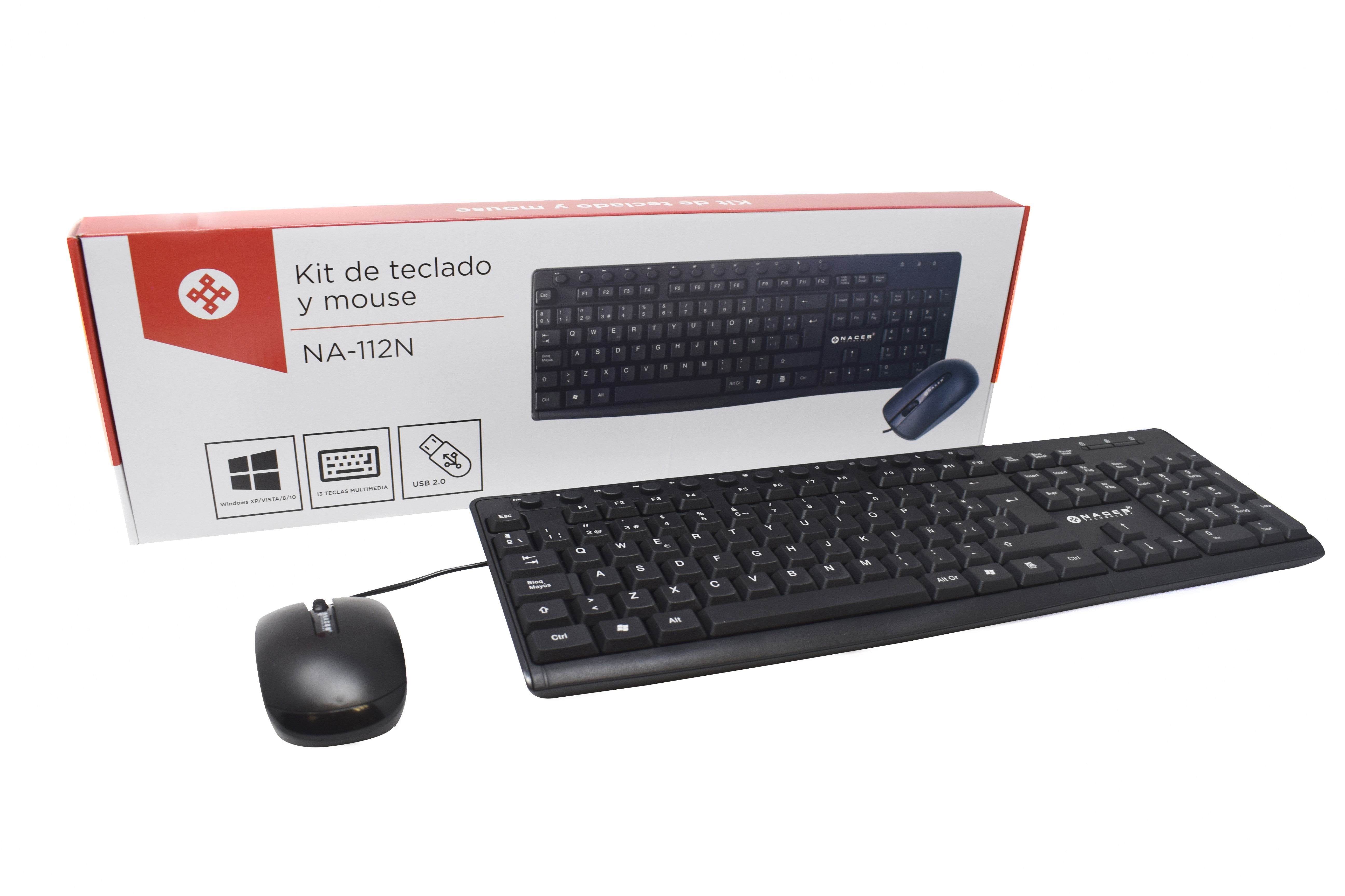 Kit de Teclado y Mouse Naceb NA-112N, Alámbrico, USB, Negro (Español)