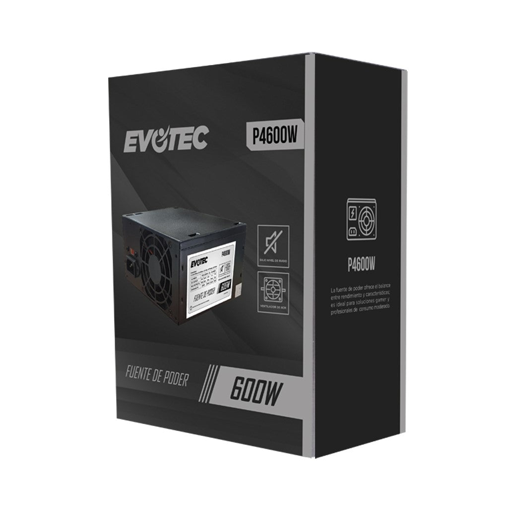 Fuente de Poder Evotec P4600W, 24-pin ATX, 80mm, 600W