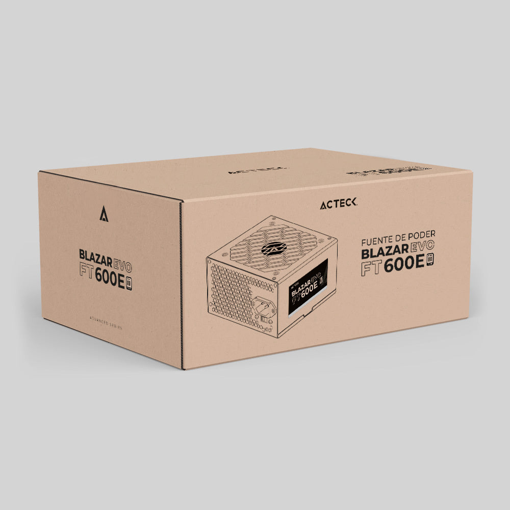 Fuente de Poder Acteck ATX Blazar Evo FT600E / 600W / 1xATX 20+4 + 1xATX12V 4+4 + 2xSATA + 2xMolex