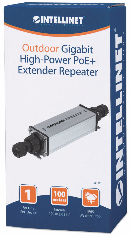 Extensor/Repetidor de un Puerto Gigabit PoE+ de alta potencia para exteriores - Intellinet