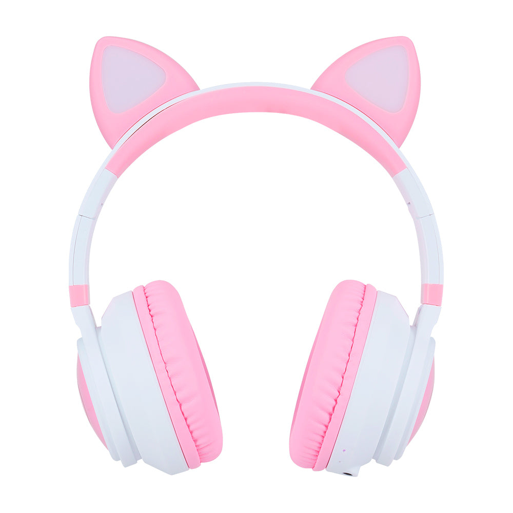 Vorago Audífonos con Micrófono RGB HPB-300-K, Bluetooth/3.5m, Inalámbrico, Rosa/Blanco