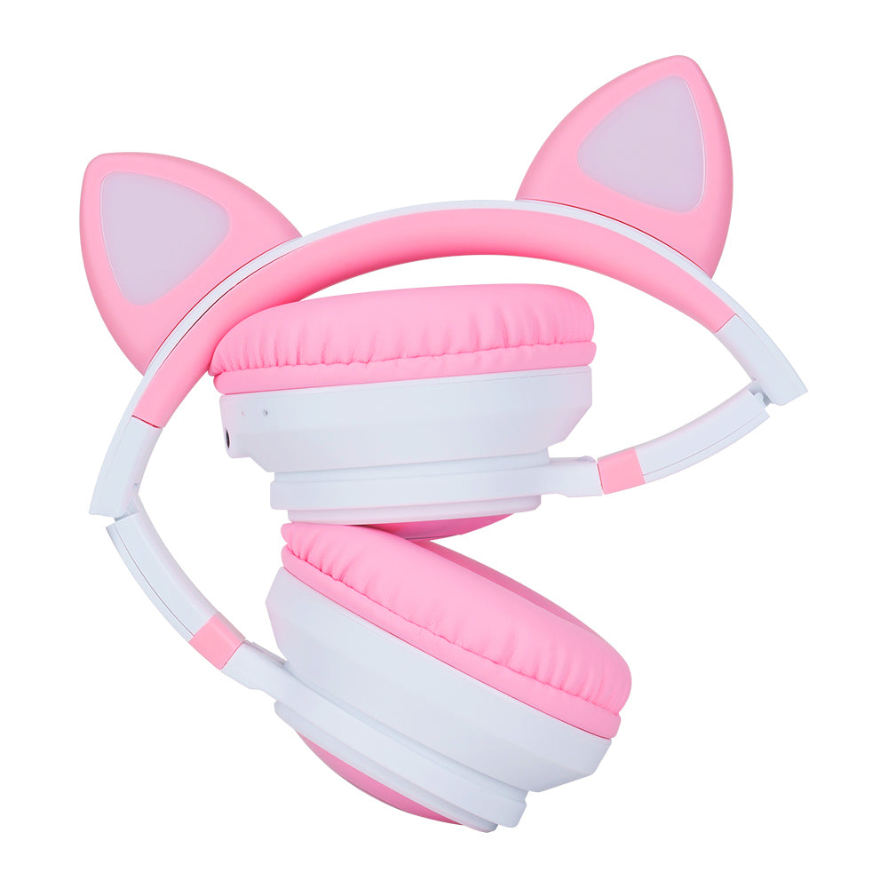 Vorago Audífonos con Micrófono RGB HPB-300-K, Bluetooth/3.5m, Inalámbrico, Rosa/Blanco