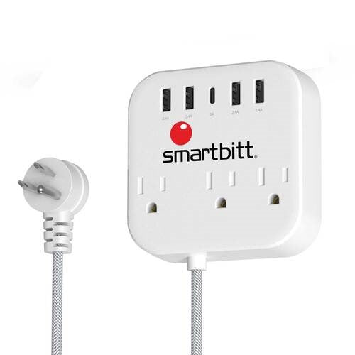 Smarbitt Multicontacto SBSS-B3-5U, 3 Contactos, 1x USB-C, 4x USB-A, 5V, 3A, Blanco