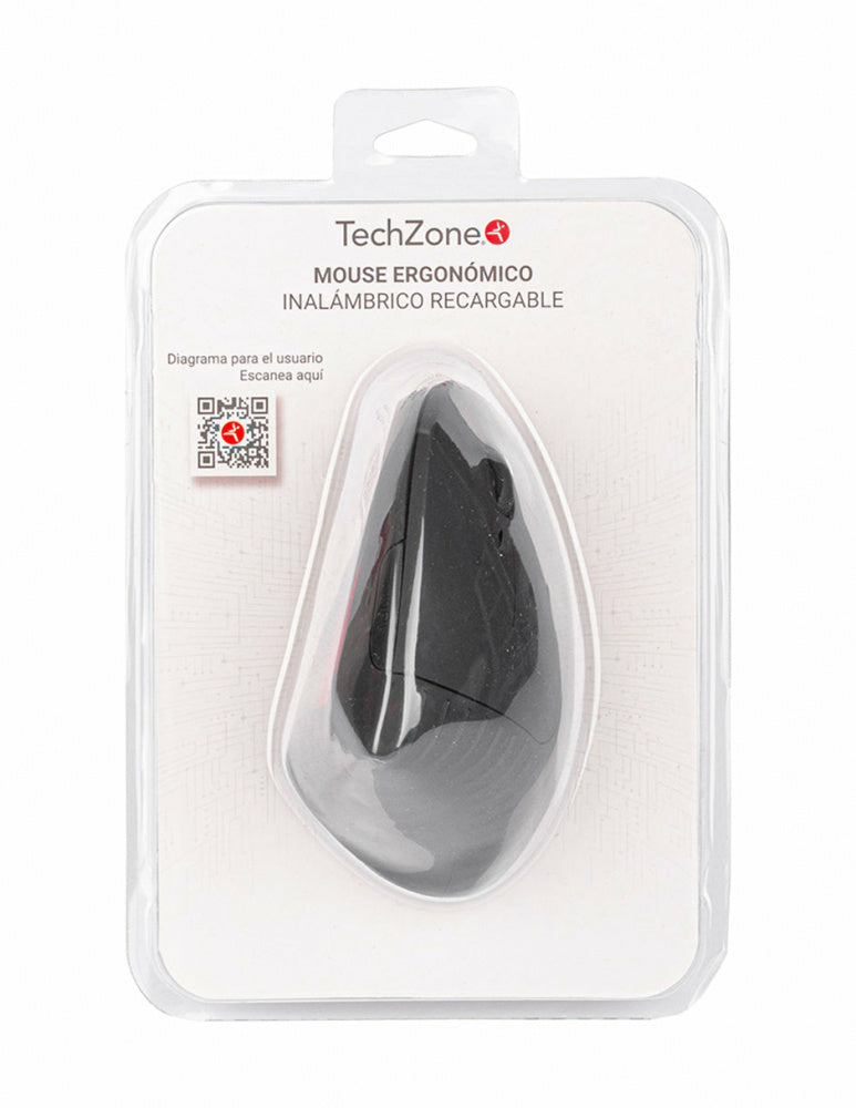 Mouse Ergonómico Techzone Vertical TZMOUINA-06, Inalámbrico, USB, Negro