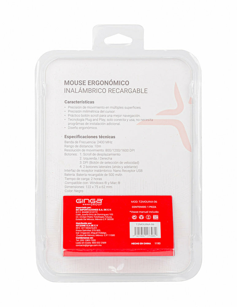Mouse Ergonómico Techzone Vertical TZMOUINA-06, Inalámbrico, USB, Negro