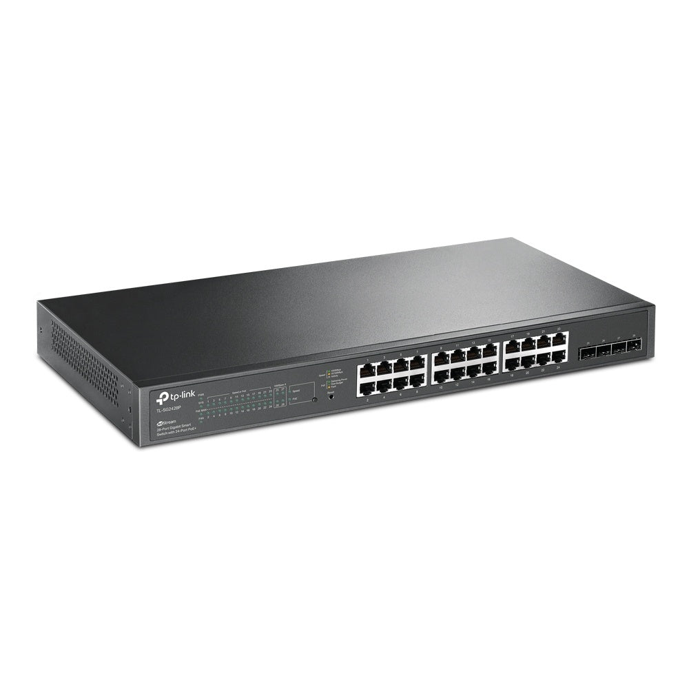 Switch TP-Link Gigabit Ethernet TL-SG2428P, 24 Puertos PoE+ 10/100/1000Mbps + 4 Puertos SFP, 56 Gbit/s, 8000 Entradas - Administrable