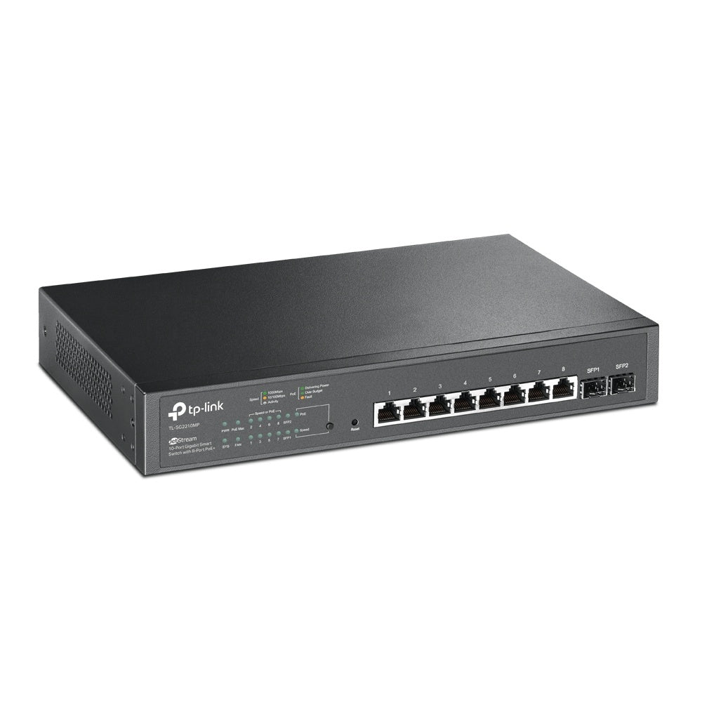 Switch TP-Link Gigabit Ethernet TL-SG2210MP, 8 Puertos PoE+ 10/100/1000Mbps + 2 Puertos SFP, 20Gbit/s, 8000 Entradas - Administrable
