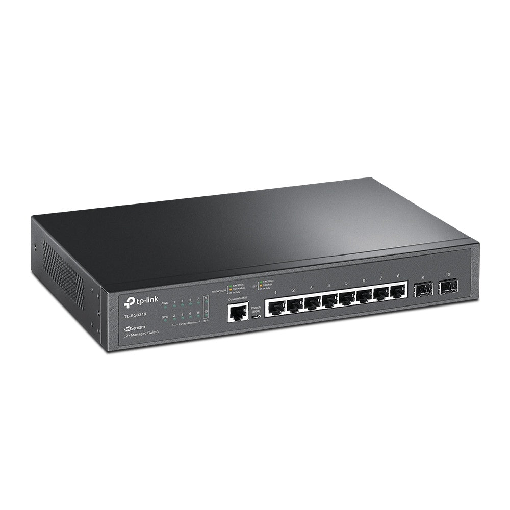 Switch TP-Link Gigabit Ethernet TL-SG3210, 8 Puertos 10/100/1000Mbps + 2 Puertos SFP, 20Gbit/s, 8000 Entradas - Administrable