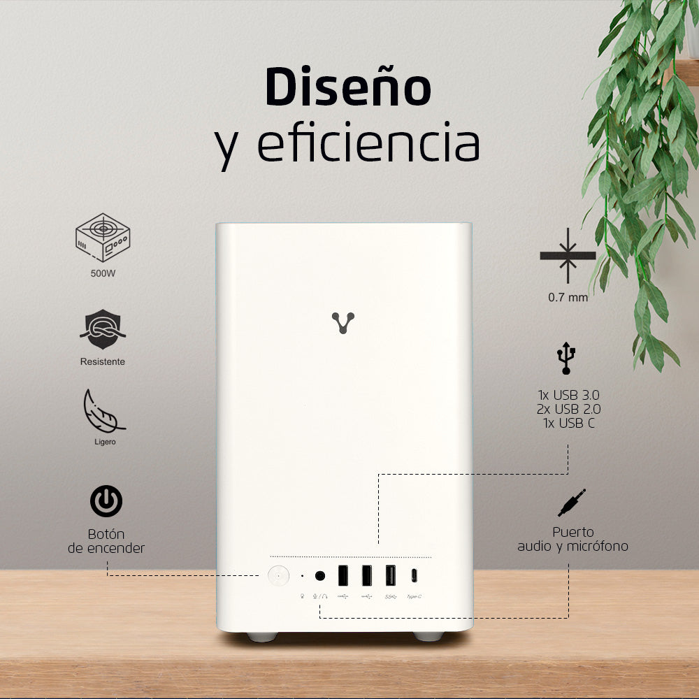 Gabinete Vorago GAB-210, Midi-Tower, Micro-ATX/Mini-ITX, USB 2.0/3.0, con Fuente de 500W, 1 Ventilador Instalado, Blanco