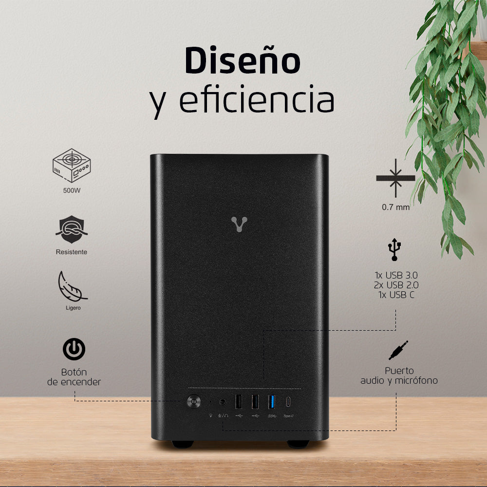 Gabinete Vorago GAB-210, Midi-Tower, Micro-ATX/Mini-ITX, USB 2.0/3.0, con Fuente de 500W, 1 Ventilador Instalado, Negro