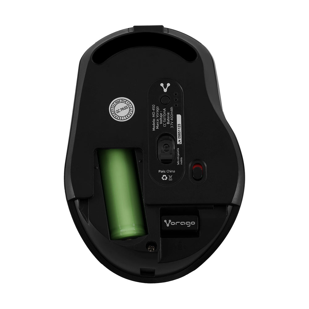 Mouse VORAGO Óptico MO-450, Inalámbrico, USB, 1600 DPI, Negro