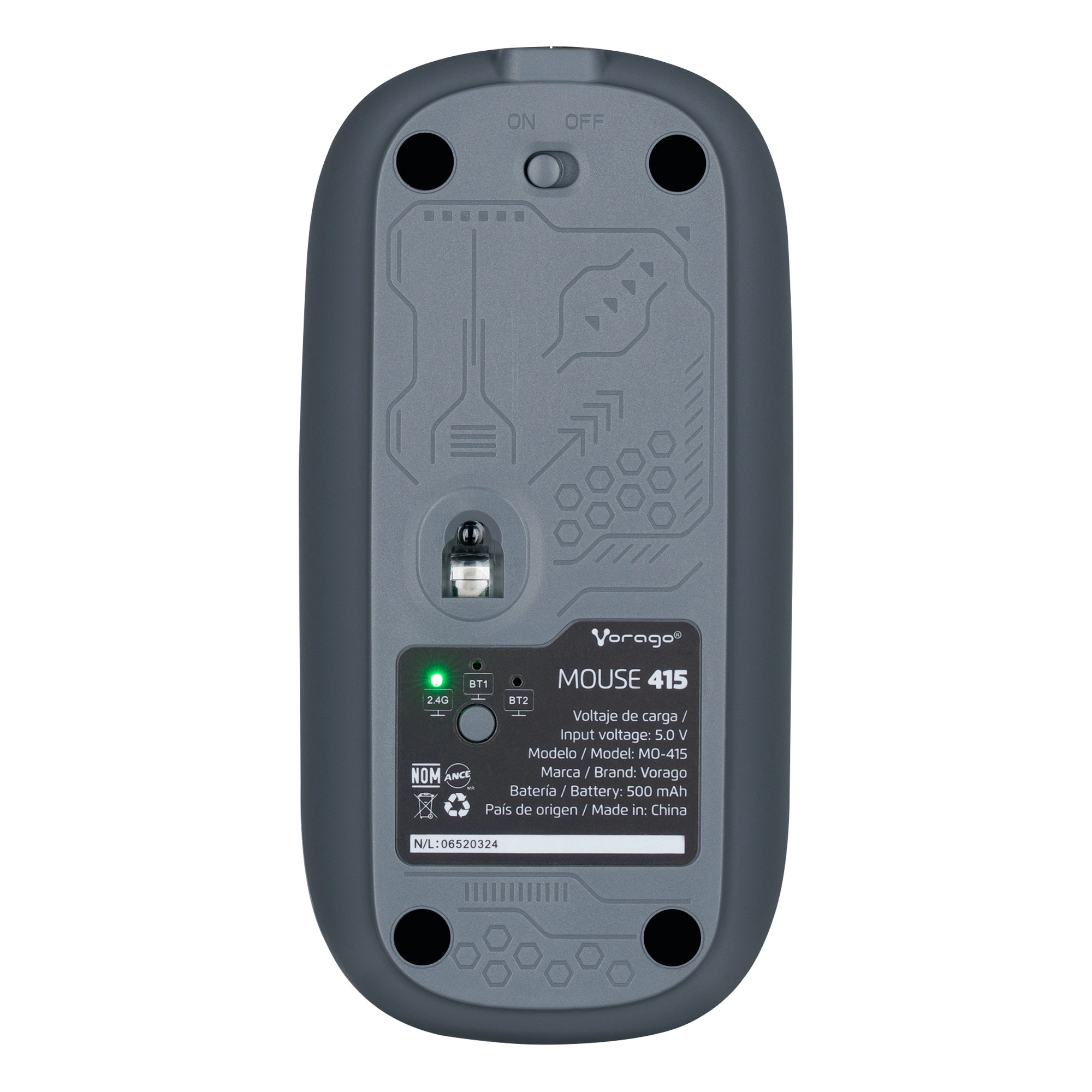 Mouse VORAGO Óptico MO-415, Inalámbrico, USB, 1600 DPI, Transparente