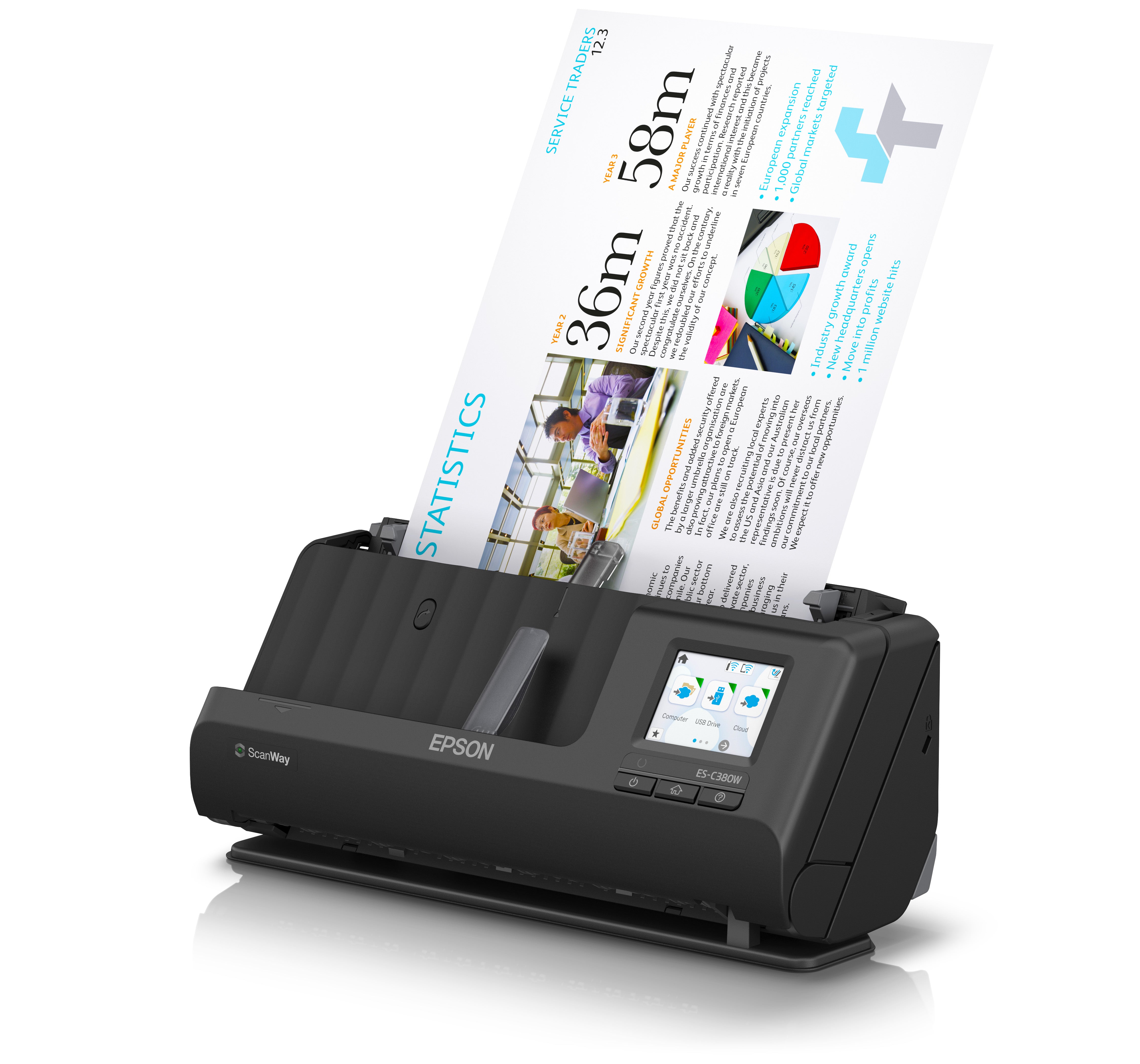 Scanner Epson WorkForce ES-C380W, 600 x 600 DPI, Escaneado Dúplex, USB, Wi-Fi, Negro