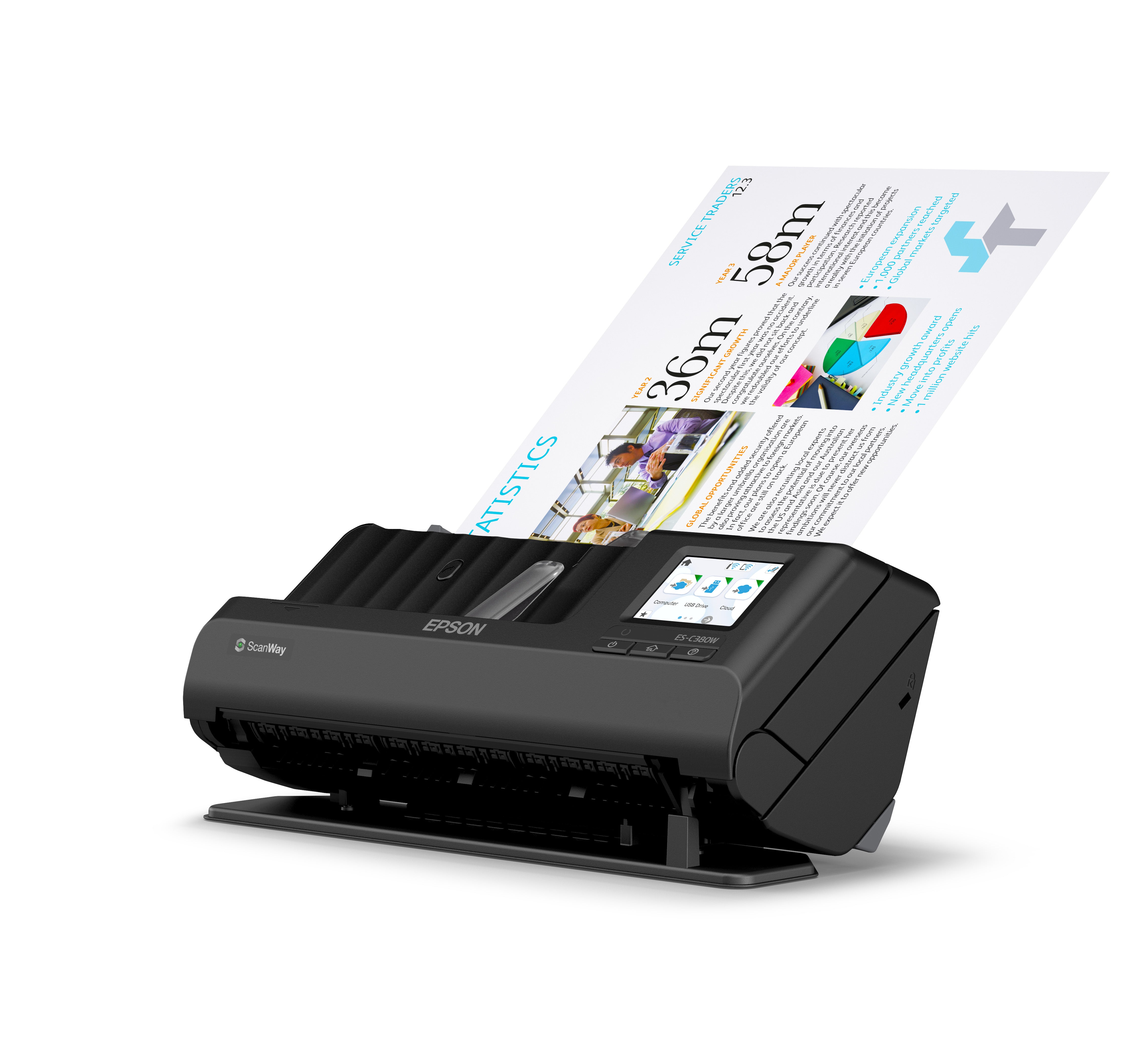 Scanner Epson WorkForce ES-C380W, 600 x 600 DPI, Escaneado Dúplex, USB, Wi-Fi, Negro
