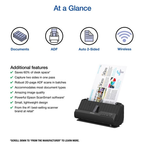 Scanner Epson WorkForce ES-C320W, 600 x 600 DPI, Escáner Color, Escaneado Dúplex, USB 2.0