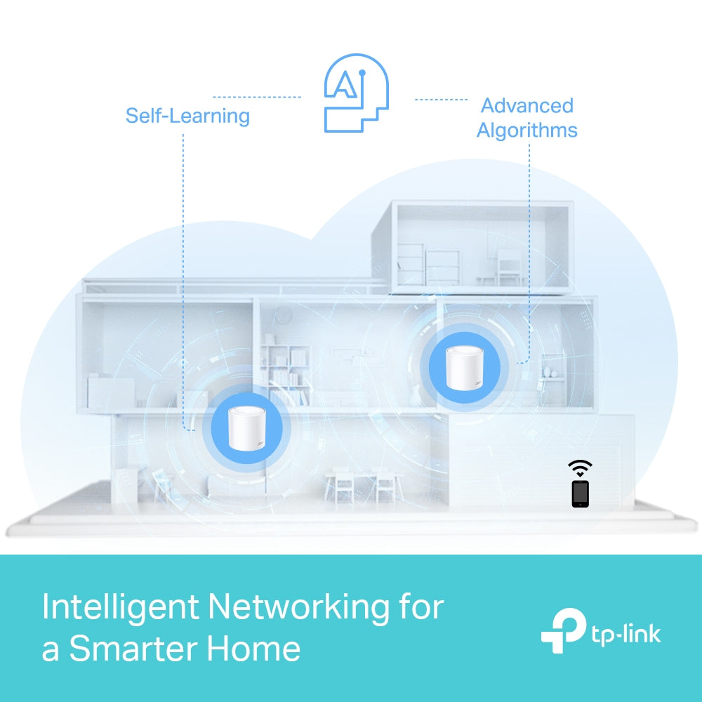 Router TP-Link de Banda Dual Deco X50 Pro con Wi-Fi Mesh, 2402 Mbit/s, 2x RJ-45, 2.4/5GHz, 3 Antenas Internas - 2 Piezas