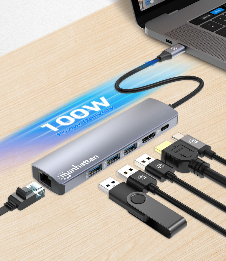 Manhattan Hub USB-C - HDMI, RJ-45, USB-A 3.0, USB-C, 5 Gbit/s