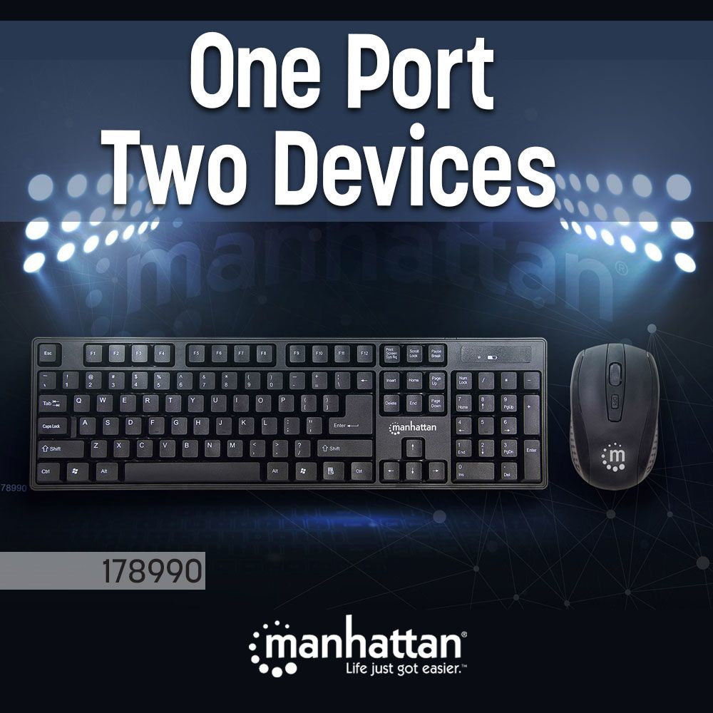Kit de Teclado y Mouse Manhattan 178990, Inalámbrico, USB, Negro (Español)