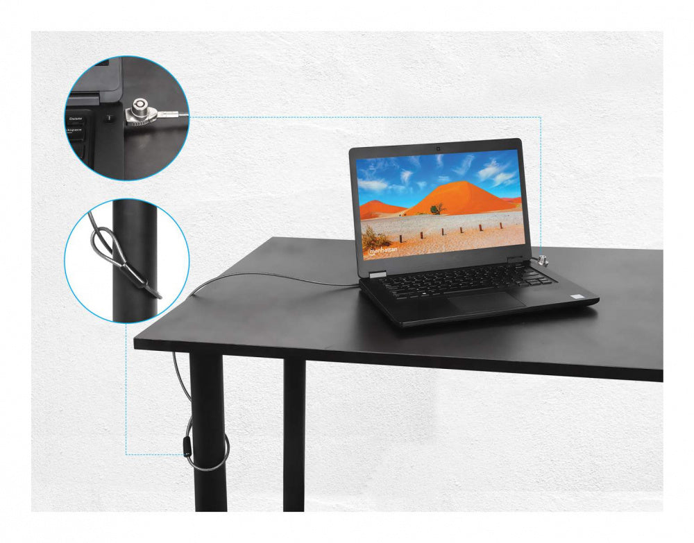 Manhattan Candado de Llave para Laptop 440509, 1.5 Metros, Negro