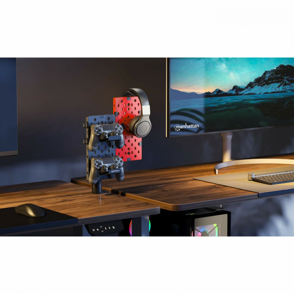 Manhattan Soporte para Escritorio con Tablero Organizador, hasta 1.5Kg, Negro/Rojo