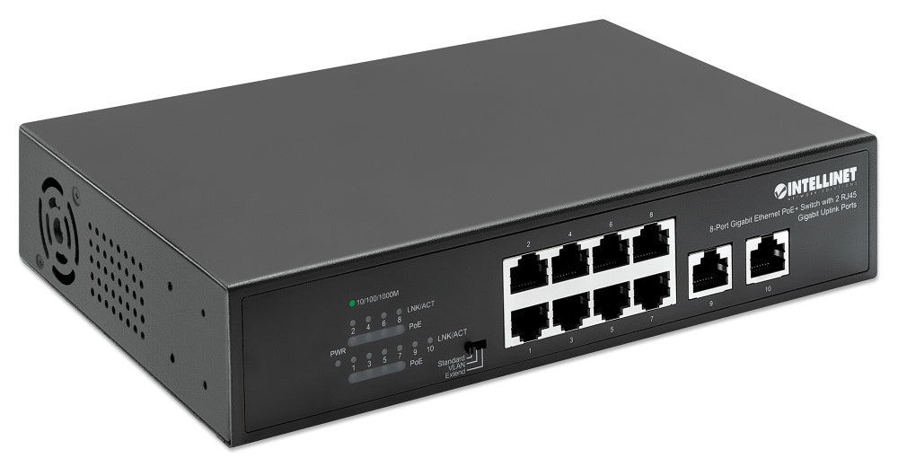 Switch Intellinet Gigabit Ethernet 561402, 8 Puertos PoE + 10/100/1000 + 2 Puertos Uplink, 120W, 2 Gbit/s, 8192 Entradas - No Administrable