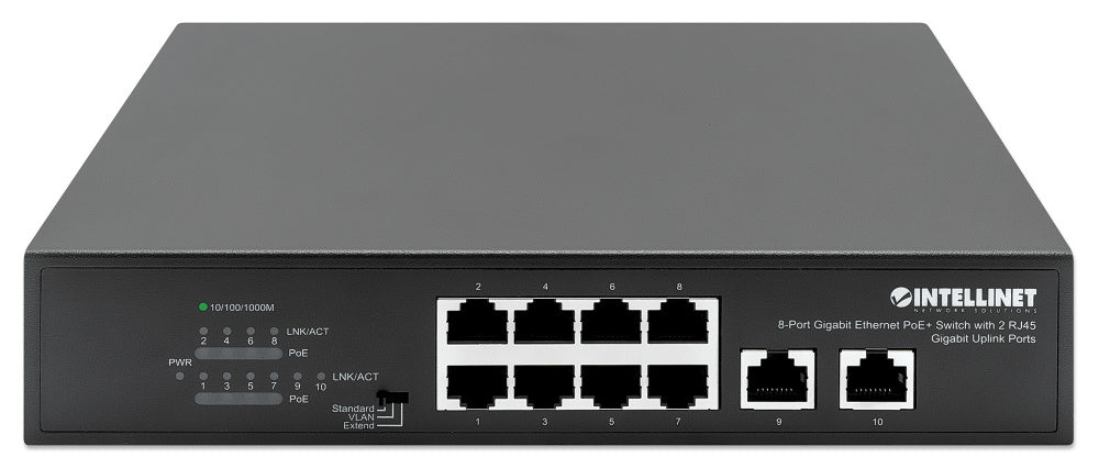 Switch Intellinet Gigabit Ethernet 561402, 8 Puertos PoE + 10/100/1000 + 2 Puertos Uplink, 120W, 2 Gbit/s, 8192 Entradas - No Administrable