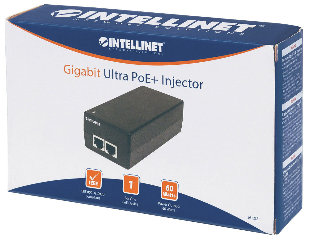 Intellinet Inyector de Corriente PoE Gigabit 561235, 60W, 2x RJ-45