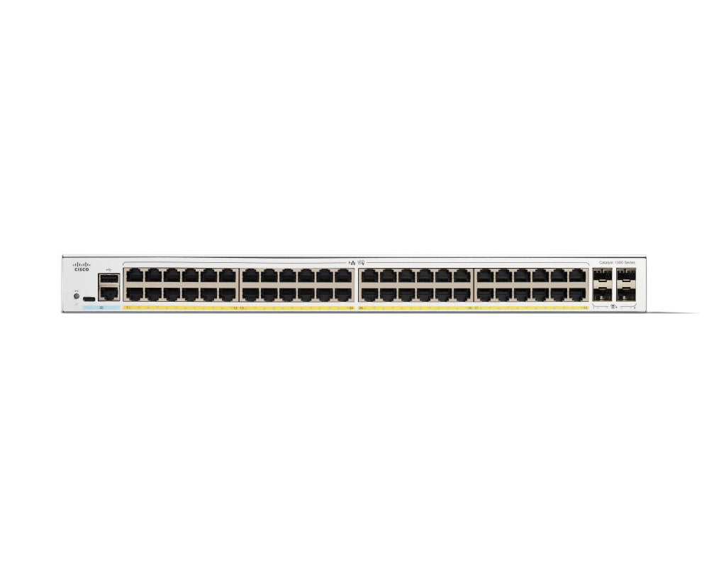 Switch Cisco Catalyst 1300, 48 Puertos Gigabit Ethernet 10/100/1000 48 x PoE+ 375W, 4 Puertos SFP+, 176 Gbit/s, 64000 Entradas, Administrado