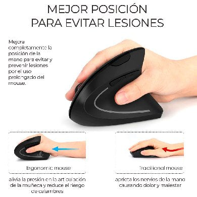 Mouse Ergonómico BRobotix 6000816, Inalámbrico, Óptico, 1.600DPI, RF Inalámbrico, Negro
