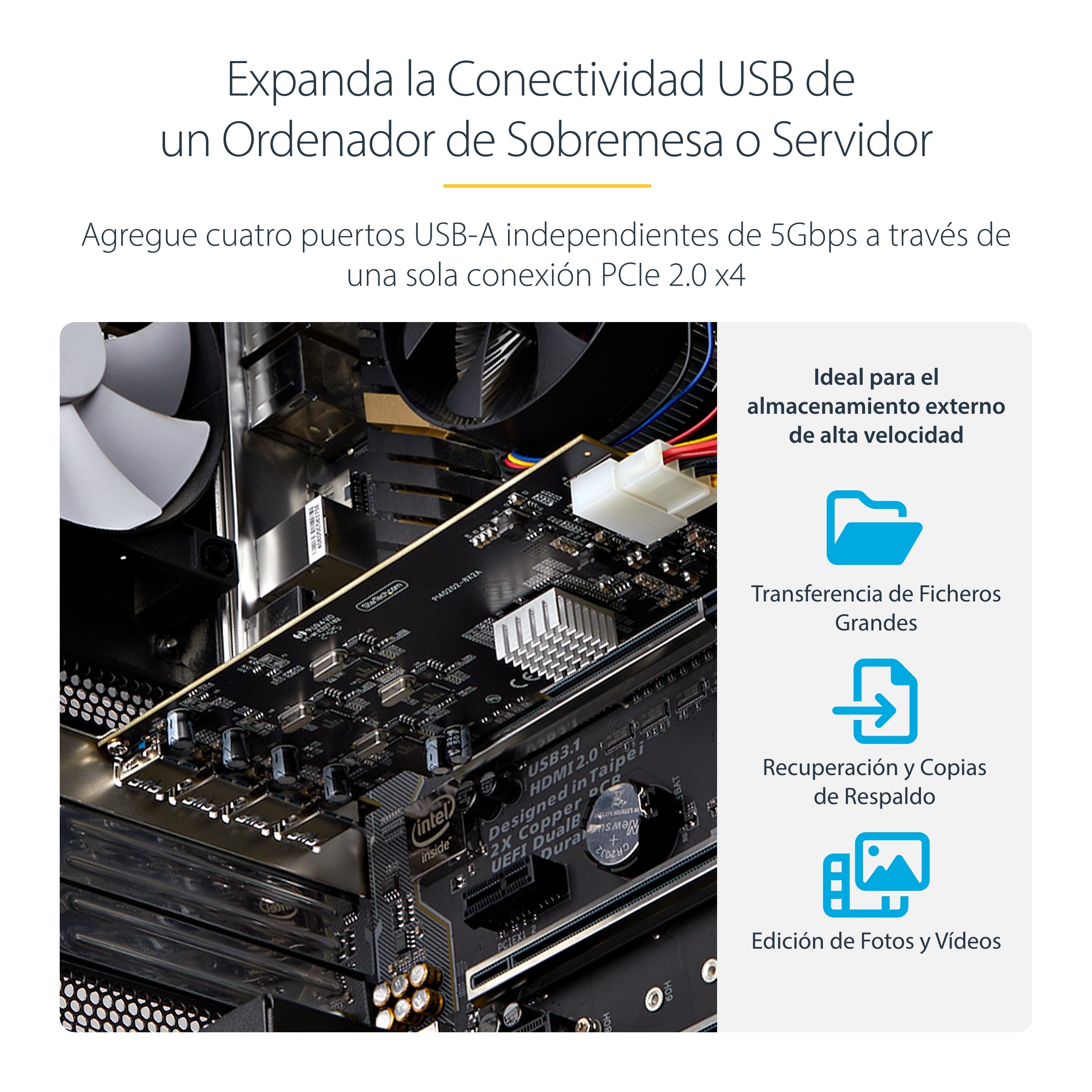 StarTech.com Tarjeta PCI Express de 4 Puertos USB 3.0, SATA, 5 Gbit/s