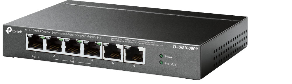 Switch TP-Link Gigabit Ethernet TL-SG1006PP, 6 Puertos 10/100/1000Mbps (4x PoE), 12 Gbit/s, 4000 entradas - No Administrable