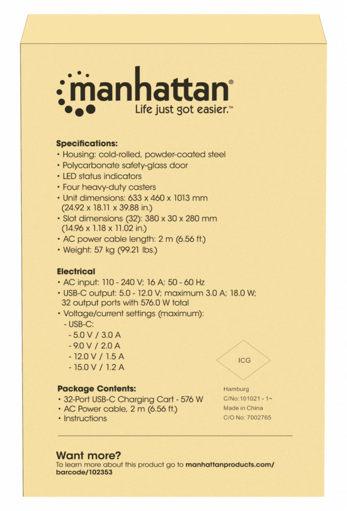 Manhattan Estación de Carga 102353, 32 Contactos AC, 240V, Negro